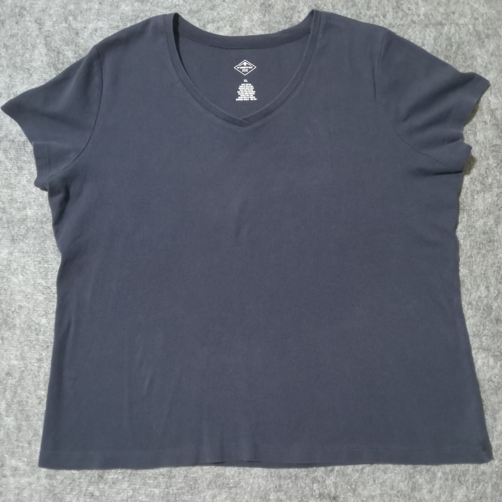 St. John's Bay T-Shirt Women XL Navy Blue V-Neck Short Sleeve Cotton Tee